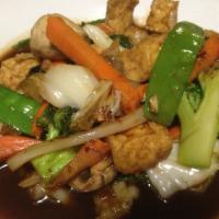 Ka Pow Jae  🌶 · Sauteed fresh basil, onion, bell pepper, garlic, broccoli, snow pea, cabbage, carrot, mushro...
