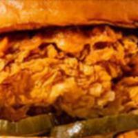 New BTW Crunch Sandwich · Our new chicken sandwich served on a toasted brioche bun with lettuce, pickles, chipotle aio...