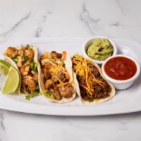 3 Grilled Chicken Tacos · Marinated chicken breast tacos topped with shredded lettuce, tomatoes, cilantro and sour cre...