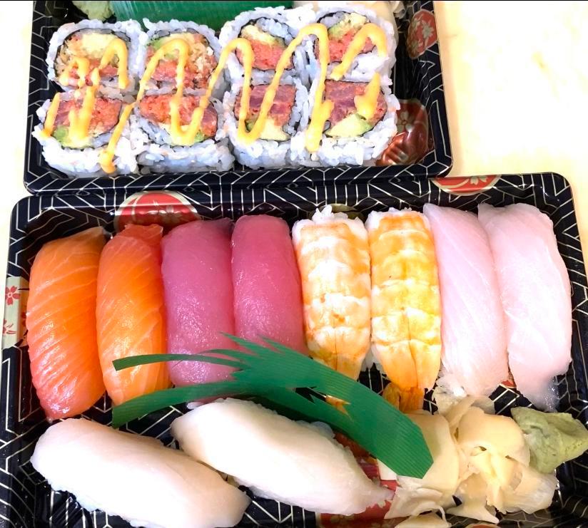 Sushi Deluxe Platter · 10 pieces of sushi and one spicy tuna roll.