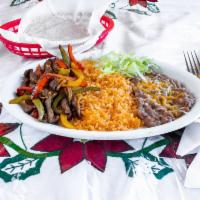 Steak Ranchero Combination · Shredded seasoned beef sauteed with bell peppers, onions, and tomatoes.