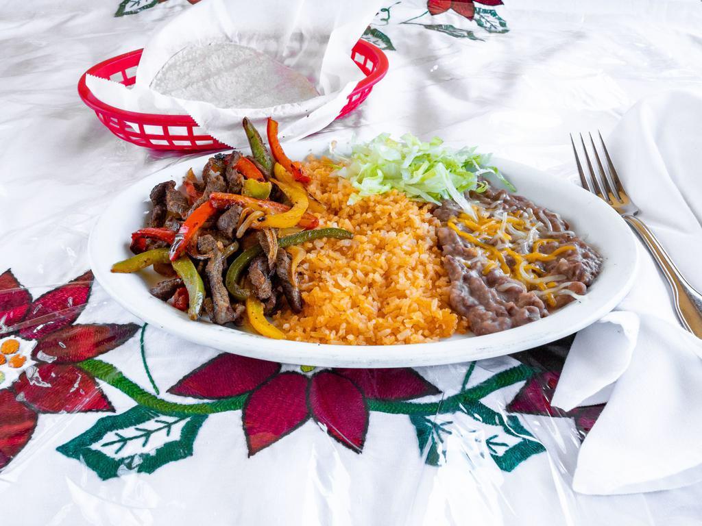 Steak Ranchero Combination · Shredded seasoned beef sauteed with bell peppers, onions, and tomatoes.