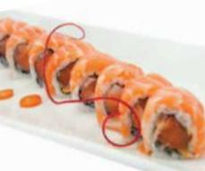 14. Crazy Salmon Roll · Spicy salmon and crunch topped with fresh salmon.