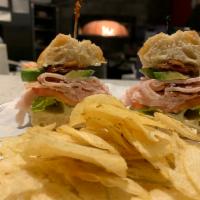 Freetail B.A.T. Sandwich · Bacon, avocado, turkey, mayo, lettuce, and tomato. Served on a toasted baguette.
