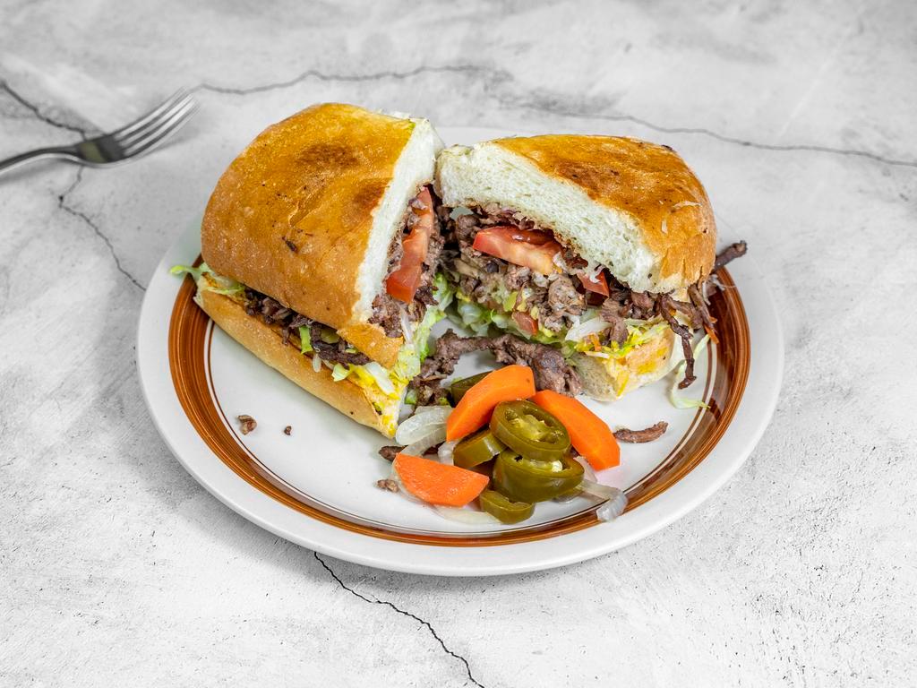 Super Steak Sandwich · Served with grilled onion & mushroom, lettuce, tomato, jalapeno, avocado, cheese, mayo & mustard.