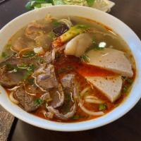 House special spicy beef noodle (Bun Bo Hue) · Combination of beef shank, steam pork hock and pork roll
