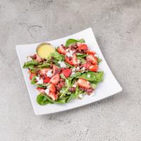 Baby Spinach Strawberry Salad · Baby spinach, Strawberries OR Raspberry ( based on seasons fruits), cranberries, nuts, goat ...