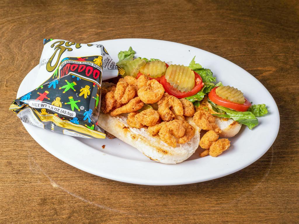 Fried Shrimp Poboy · Sandwich served on a baguette with fried shrimp.