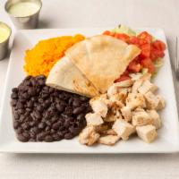 Latin Chop - Regular · Chopped grilled chicken breast, choice of rice, lettuce, tomatoes, black beans and pita. You...