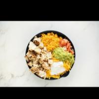 South of the Border Chop · Chopped grilled chicken breast, rice, lettuce, tomatoes, sour cream, guacamole, cheese and p...