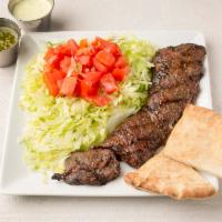 Churrasco Platter · Chopped specially marinated steak, lettuce, tomatoes and pita and your choice of sauce. No r...