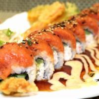 Hot Night Roll · Shrimp tempura on bottom with spicy tuna on top, mayo, and eel sauce. Spicy.