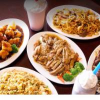 Family Dinner A · Includes your choice of soup, 2 egg rolls, 2 crab Rangoon, choice of rice and your choice of...