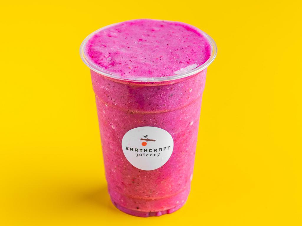 Pink Panther Fruit Smoothie · Antioxidants, immunity, and heart health. Pitaya, strawberries, banana, pineapple, coconut water, orange, date, chia seeds, and flax seeds.