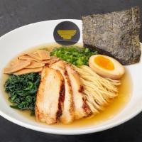 The Shoyu · Clear chicken broth with shoyu, bamboo shoot, spinach, green onion, seaweed, and egg. Your c...