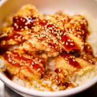 Kid's Karaage Bowl · 5pcs of chicken karaage, teriyaki sauce over rice.