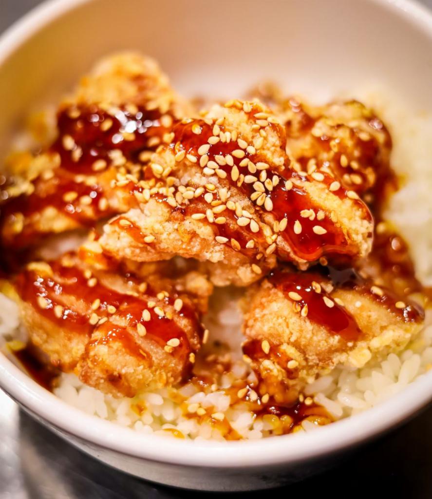 Kid's Karaage Bowl · 5pcs of chicken karaage, teriyaki sauce over rice.