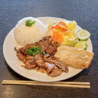 201. Grilled Pork Slice, Bean Curd Wrapper Shrimp Paste Over Rice · Cơm Tấm Thịt Nướng Tàu Hủ Ky