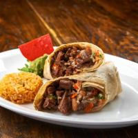 Burrito Asadero · A large grilled tortilla stuffed with choice of grilled chicken, pork or steak for an additi...