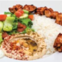 Kabob & Hummus Bowl OR Build Your Own Kabob Plate · Kabob & Hummus Bowl is served with Hummus, Rice, Salad and your Choice of Meat or Falafel.
B...