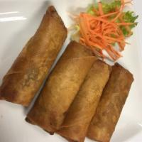 Egg Rolls · Ground pork, vermicelli, served with sweet chili sauce.