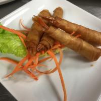 Fried Shrimp · Shrimp in a blanket. Wrapped with spring roll shells, served with sweet chili sauce.