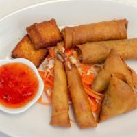 Salween Thai Sampler · A platter of egg rolls, samosa, fried shrimp, fish tofu.