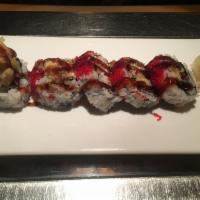 Spider Roll · Soft shell crab, cucumber, mayo and tobiko.