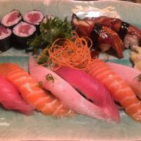 Yama Jumbo Sushi · 2 pieces double size of bigeye tuna, yellowtail, salmon and eel sushi. Served with choice of...