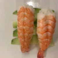 Ebi Nigiri · 2 pieces of cooked shrimp.
