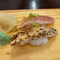 Seared Albacore nigiri  · 2 pcs Seared Albacore tuna nigiri with sushi rice under 