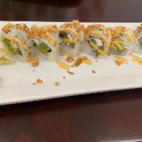 Asparagus Roll · (8 pcs)Tempura asparagus, cream cheese, spicy mayo sauce with crunchy onions bits on top of ...