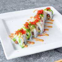 8 Piece Kura Roll · Spicy Tuna, Imitation crab, and avocado inside of the roll. Crab salad, seaweed, and tobiko ...