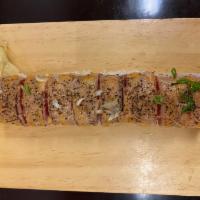 King Tuna Roll · Spicy tuna, avocado inside. Spicy mayo, peppers, black peppers, on the bluefin tuna, then se...