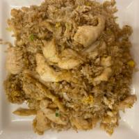 Chicken fried rice  · Egg, chicken breast, rice, green onions. 