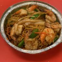 Hibachi Shrimp Noodles · Cooked on a grill.