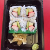 California Roll · Crab, avocado, cucumber, rolled inside-out.