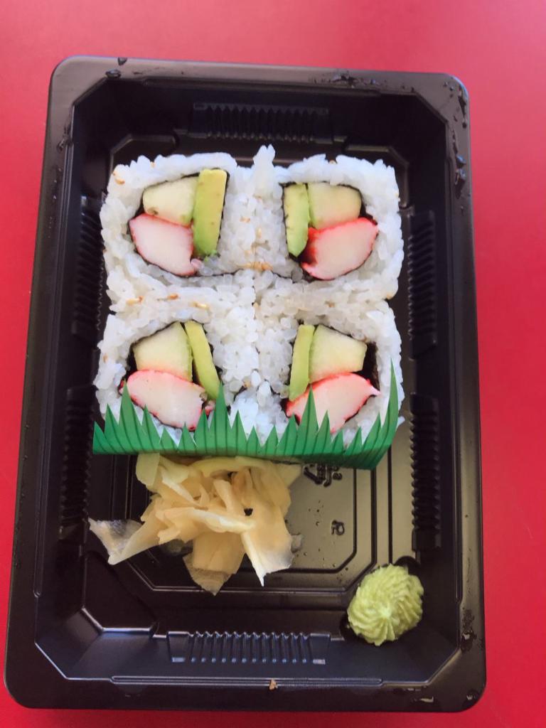 California Roll · Crab, avocado, cucumber, rolled inside-out.