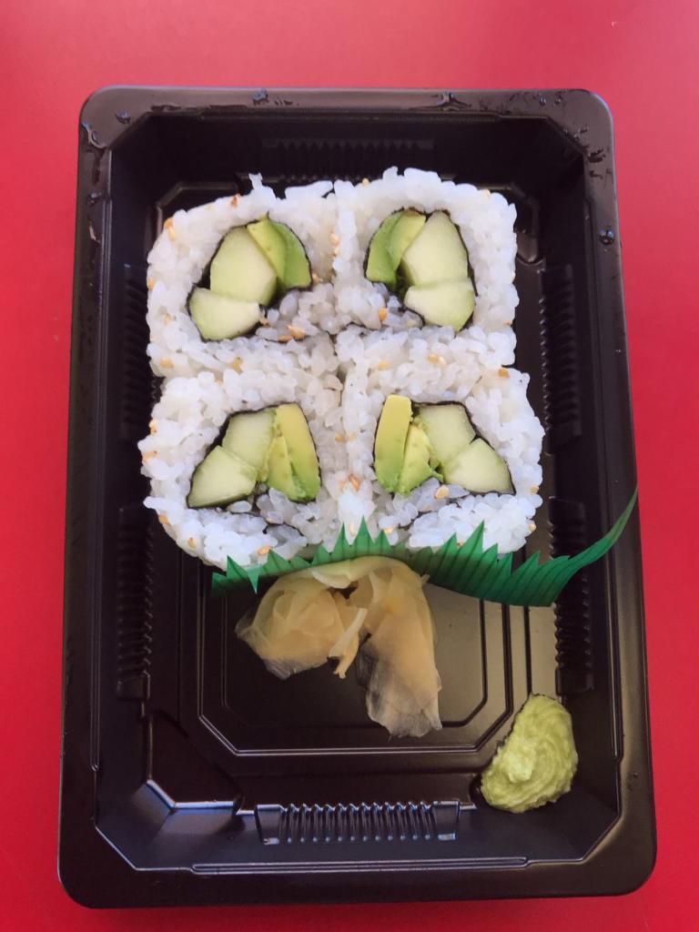 Avocado and Cucumber Roll · Cucumber, avocado, rolled inside-out.