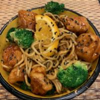 Hong Kong noodle · Orange chicken, egg noodle and broccoli pan-fried in home made sweet & sour sauce 