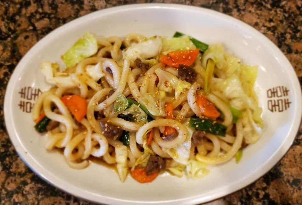 Bulgogi yaki udon noodles · Stir fried udon noodles with bulgogi and vegetables