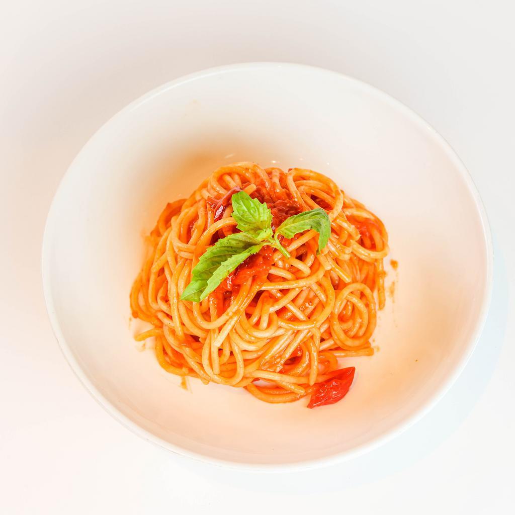 Spaghetti al Pomodoro · Afeltra Spaghetto, Cosi Com’e Datterino Tomatoes, Extra Virgin Olive Oil, Sea Salt, Basil