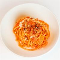 Bucatini all’Amatriciana · Bucatini Pasta, Tempesta Guanciale, Mutto Tomato Sauce, Pecorino Romano, Parsley (Contains P...