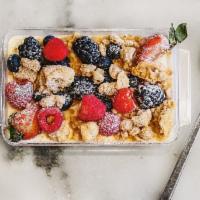 Panna Cotta with Fresh Berries · Panna Cotta with Berries and Almond Streusel (contains milk, almond, Wheat)