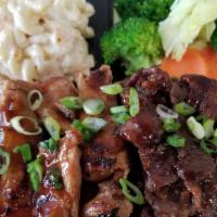 Turf Plate · Chicken and beef. Served with brown or white rice, steamed veggies, side salad, spin mac sal...