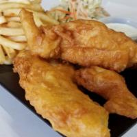 Fish and Chips · Light and crispy beer-battered Atlantic cod fried to perfection. 3 pieces of fish served wit...