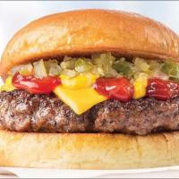 American Classic Burger · Beef Burger, ketchup, mustard, dill relish, American cheese, toasted brioche roll. (cal. 660...