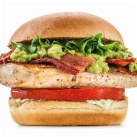 Chicken Avocado BLT Sandwich · Antibiotic-free chicken breast topped with smoky bacon, tomato, lettuce, guacamole, herb god...