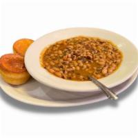 Beans and Cornbread · A Texas-sized bowl of our bean of the day served with cornbread muffins. You’re welcome. 