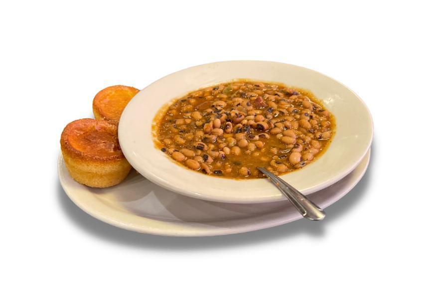 Beans and Cornbread · A Texas-sized bowl of our bean of the day served with cornbread muffins. You’re welcome. 